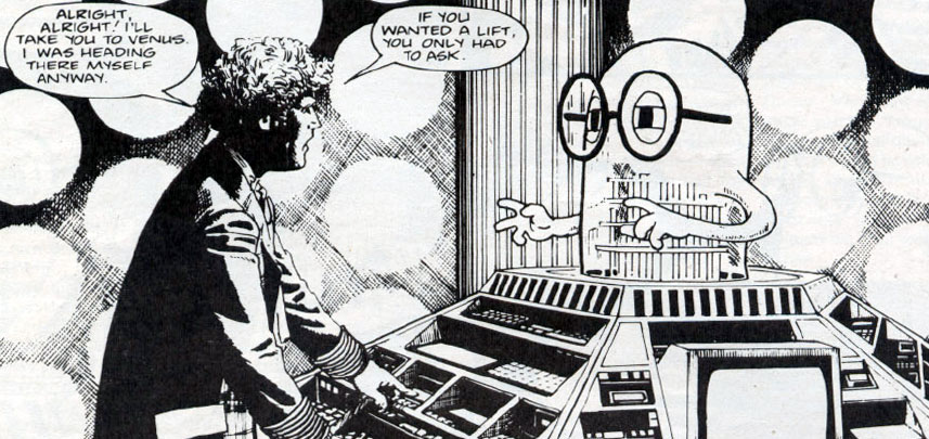 Frobisher hijacks the TARDIS. (COMIC: The Shape Shifter [+]Loading...["The Shape Shifter (comic story)"])