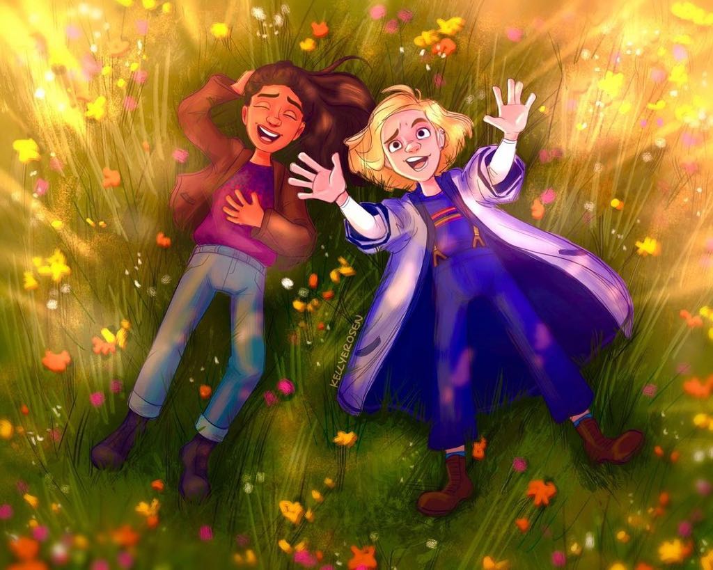27 May: "Summer vibes with the Doctor and Yaz for #FanArtFriday 🌼 🖌️: @kellyerosen"[32]