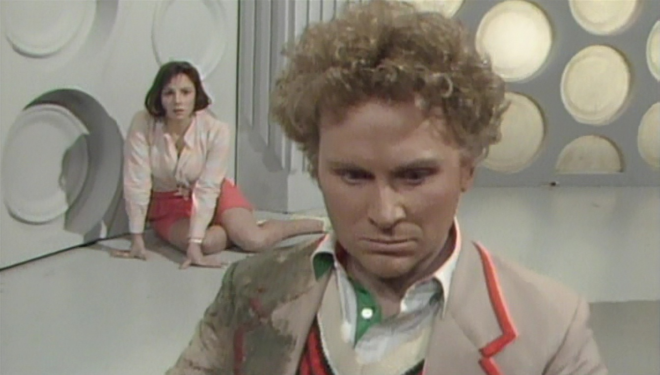 The Sixth Doctor in the control room immediately after his regeneration. (TV: The Caves of Androzani [+]Loading...["The Caves of Androzani (TV story)"])
