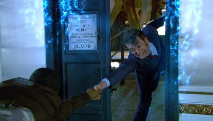 The TARDIS struggles to stabilise in the Trickster's trap. (TV: The Wedding of Sarah Jane Smith [+]Loading...["The Wedding of Sarah Jane Smith (TV story)"])