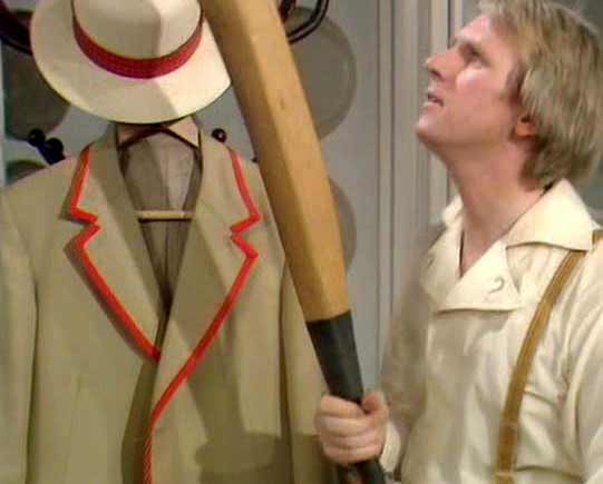 The Doctor finds a cricket bat. (TV: Castrovalva [+]Loading...["Castrovalva (TV story)"])