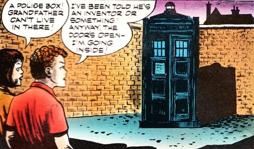 John and Gillian find the TARDIS. (COMIC: The Klepton Parasites [+]Loading...["The Klepton Parasites (comic story)"])
