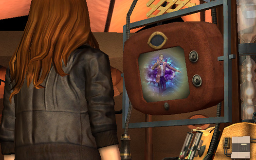 Amy observes the Doctor trapped outside via the scanner. (GAME: TARDIS [+]Loading...["TARDIS (video game)"])
