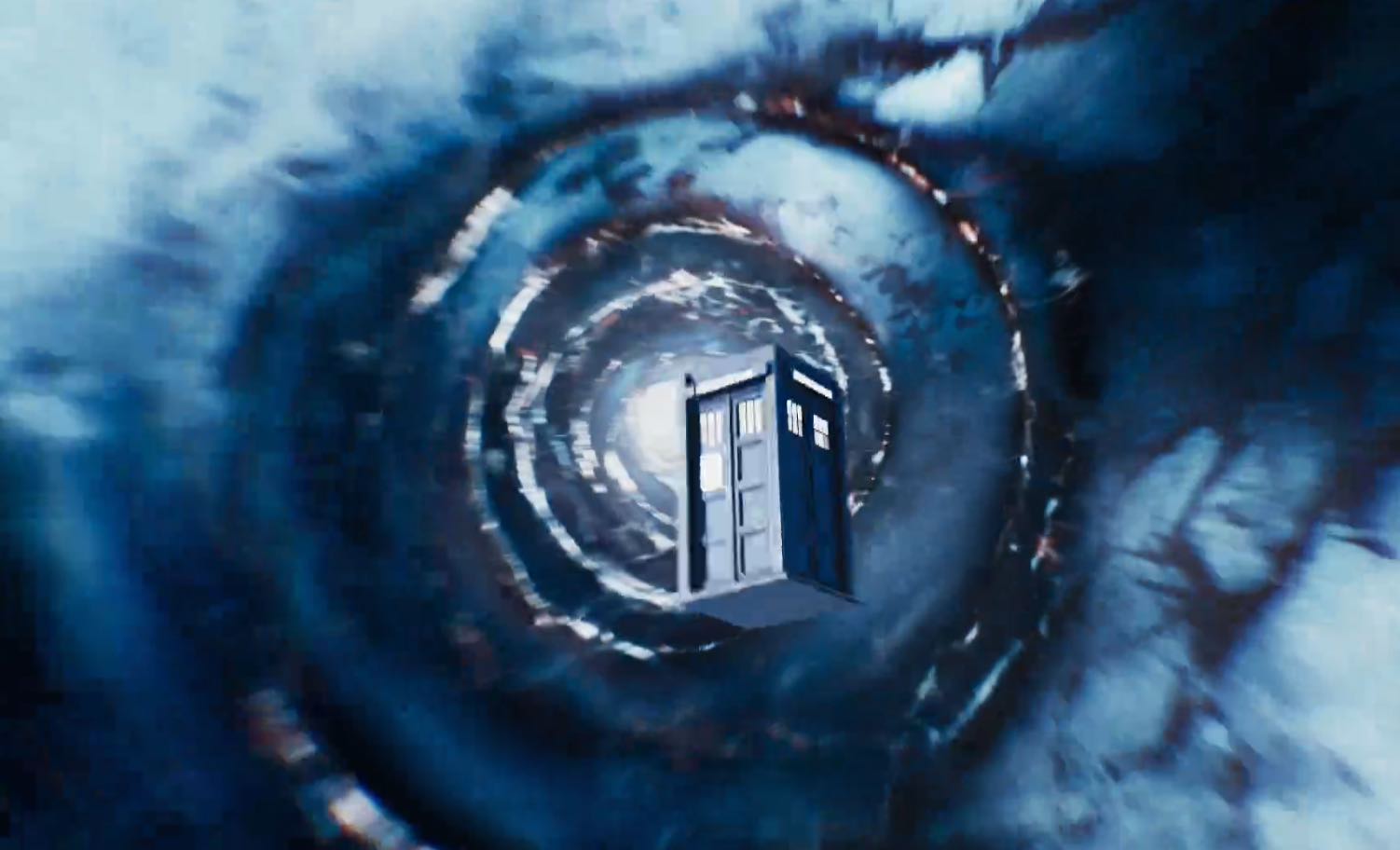 The First Doctor's TARDIS in flight. (TV: Twice Upon a Time [+]Loading...["Twice Upon a Time (TV story)"])