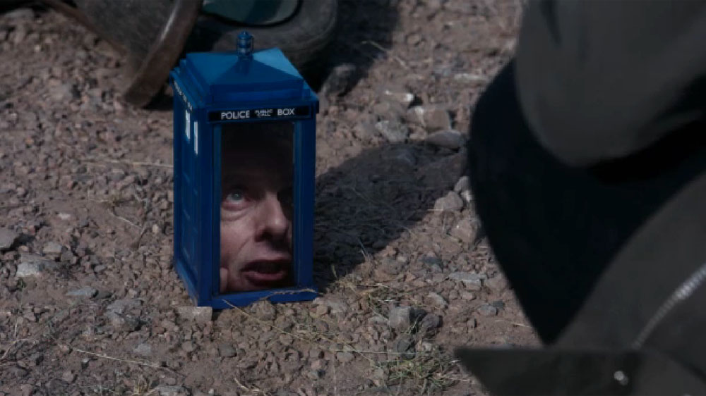 The Doctor trapped inside the shrunken TARDIS. (TV: Flatline [+]Loading...["Flatline (TV story)"])