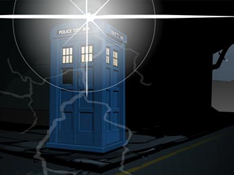 The TARDIS of a Ninth Doctor landing in Lannet. (WC: Scream of the Shalka [+]Loading...["Scream of the Shalka (webcast)"])