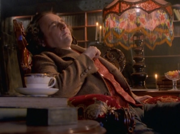 The Seventh Doctor relaxes in the TARDIS on his final journey. (TV: Doctor Who [+]Loading...["Doctor Who (TV story)"])