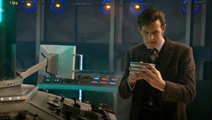 The Eleventh Doctor finishing fish fingers and custard in his dying moments. (TV: The Time of the Doctor)