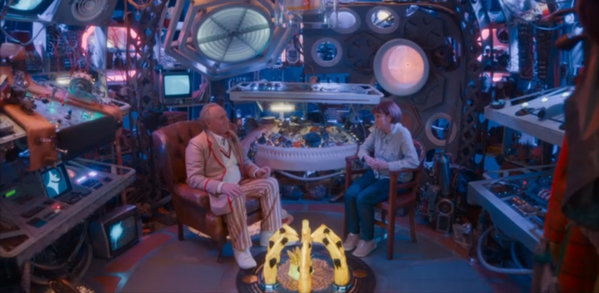 The Fifth Doctor and Tegan reminiscing inside the Memory TARDIS. (TV: Earthshock [+]Loading...["Earthshock (TotT TV story)"])