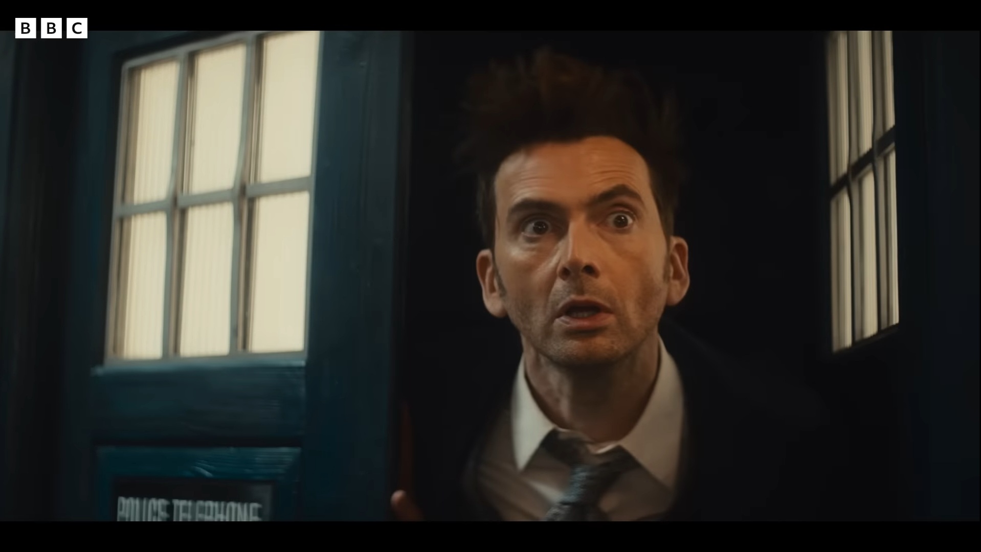 The Fourteenth Doctor bursts out of the TARDIS.