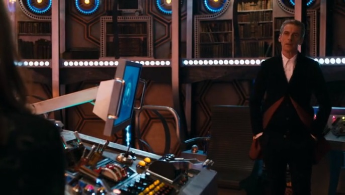The Twelfth Doctor by the controls. (TV: Deep Breath [+]Loading...["Deep Breath (TV story)"])