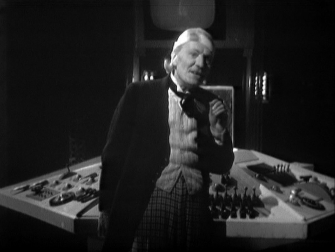The Doctor by the console during the malfunction of the fast return switch. (TV: The Edge of Destruction [+]Loading...["The Edge of Destruction (TV story)"])