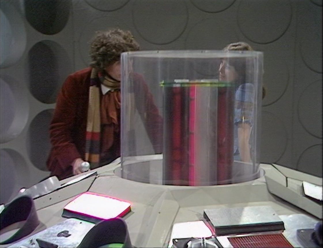 The Fourth Doctor at the controls with Sarah Jane. (TV: Planet of Evil)
