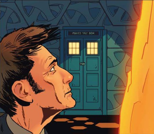 The TARDIS takes off. (COMIC: Liberation of the Daleks [+]Loading...["Liberation of the Daleks (comic story)"])