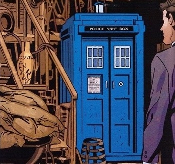 The First Doctor's TARDIS in the junkyard at 76 Totter's Lane. (COMIC: Hunters of the Burning Stone [+]Loading...["Hunters of the Burning Stone (comic story)"])
