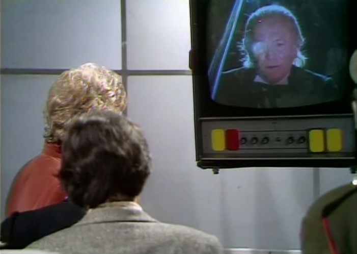 The First Doctor addresses his future selves via the scanner. (TV: The Three Doctors [+]Loading...["The Three Doctors (TV story)"])
