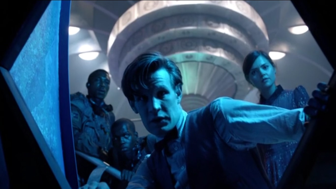 The Doctor leads the Van Baalen brothers into the TARDIS. (TV: Journey to the Centre of the TARDIS [+]Loading...["Journey to the Centre of the TARDIS (TV story)"])