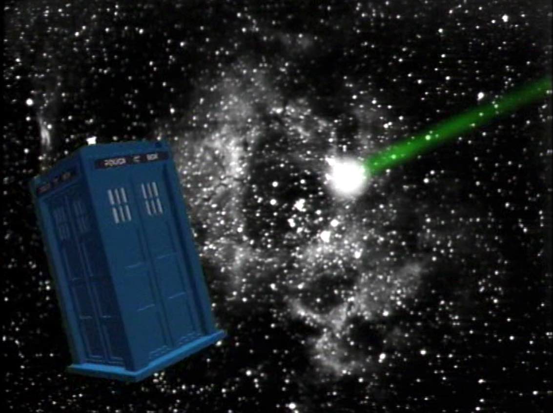 The Rani shoots down the TARDIS. (TV: Time and the Rani [+]Loading...["Time and the Rani (TV story)"])