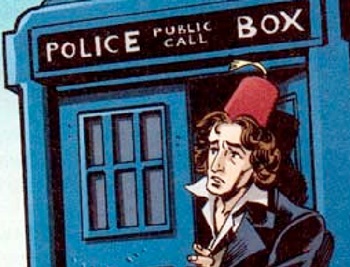 The Doctor looks outside. (COMIC: Doctor Who and the Nightmare Game [+]Loading...["Doctor Who and the Nightmare Game (comic story)"])