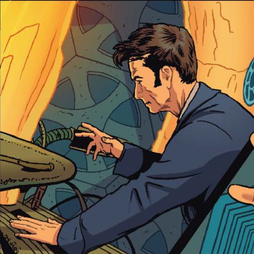 Newly-regenerated Fourteenth Doctor at the controls. (COMIC: Liberation of the Daleks [+]Loading...["Liberation of the Daleks (comic story)"])