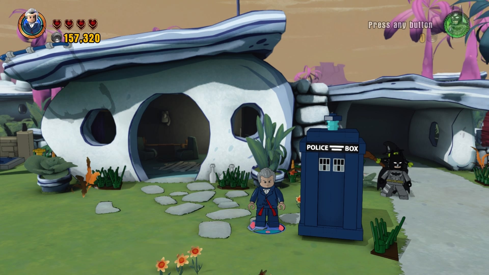 The Twelfth Doctor outside of the Flintstone family home. (NOTVALID: LEGO Dimensions)