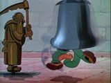 The bell is rung while Goofy is inside.