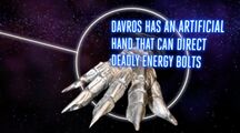 Visual of Davros's "artificial hand" in the TARDIS information system.