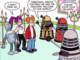 The "Deacons", clear parodies of the Daleks.