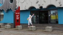 The Easter Bunny leaves Roath Lock Studios.