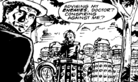 Flanked by his victorious Imperial Daleks, Davros greets the Seventh Doctor for the first time.