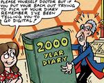 The Doctor carries his 2000 Year Diary through the TARDIS.