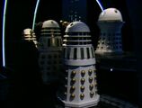 The Emperor listens to the reports of his underlings on the Renegade Daleks' position.