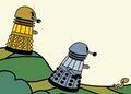 Bronze and Silver Daleks chasing Walter.jpg