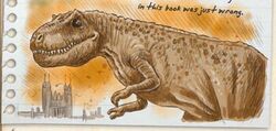 The Twelfth Doctor's drawing of the Tyrannosaur for his version of A History of Humankind.