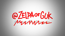 The social media handle @ZeldaOfGuk is written out, also in red.