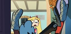 Star Butterfly watches as Marco falls to the floor.