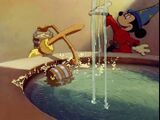 Mickey prepares to leave the fountain.