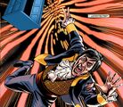 Ramón Salamander falls from the TARDIS after his fight with the Second Doctor. (COMIC: The Heralds of Destruction [+]Loading...["The Heralds of Destruction (comic story)"])