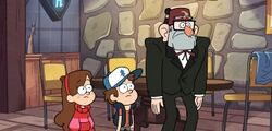 Mabel, Dipper, and Stan Pines in the Mystery Shack. (Archival footage from Little Dipper)