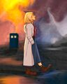 Thirteenth Doctor walking outside TARDIS FanArtFriday.jpg