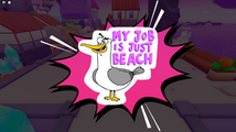 Sticker of a seagull: "My Job is Just Beach".