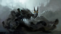 Early concept art of Sutekh's beastly appearance, showing a more skull-like visage, a partially dust-cloud-like body, and yellow eyes instead of red.