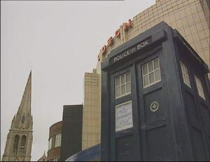 Dalekmania Skit TARDIS outside cinema.jpg