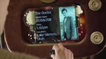 The scanner displays the details of the Doctor's death. (TV: Let's Kill Hitler [+]Loading...["Let's Kill Hitler (TV story)"])