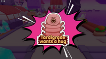 Sticker of a tardigrade: "Tardigrade wants a hug".