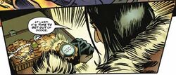 Looking at her vortex manipulator, Doom sees that it's time to leave.