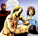 Nyssa watches as the Fifth Doctor auscultates the dead man.