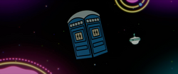 The portaloo TARDIS in the outro of Farmageddon.