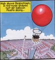 Jonathan Ross, among other celebrities, in a Red Nose hot-air balloon in Dennis the Menace in Balloonatics.