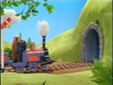 Bessie rides towards a tunnel out of Chigley.